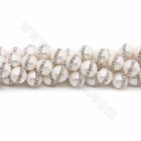 Electroplated Shell Pearl Beads Strand With Rhinestone Round Diameter 10mm hole 1mm Approximately 38 Beads/Strand