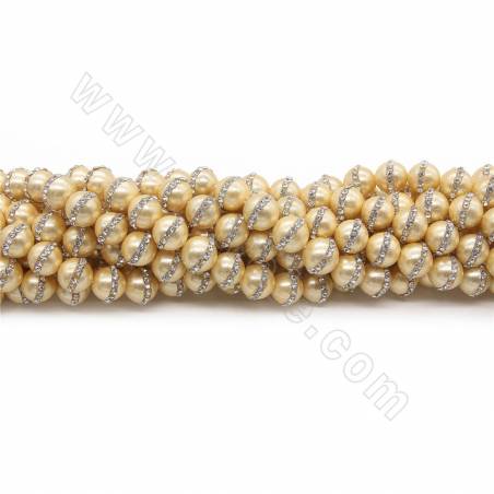 Galvanisierte Muschel Strass Perlen Strang, rund, Größe 10 mm, Loch 1 mm, ca. 39 Perlen / Strang