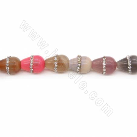 Perles Agate multicolore chauffé avec zircon en goutte sur fil Taille 14x19mm trou 1.2mm environ 22perles/fil