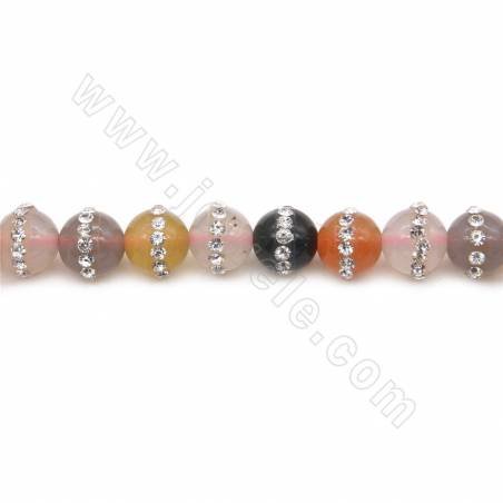Perles Agate multicolore chauffé avec zircon ronde sur fil Taille 8mm trou 1mm 15~16"/fil