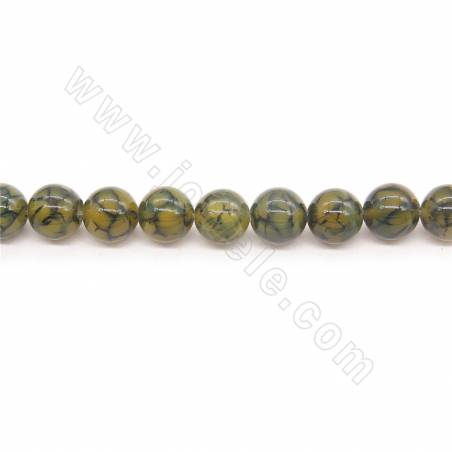 Perles agate de veines de dragon chauffé ronde sur fil Taille 10mm trou 1.2mm 15~16"/fil
