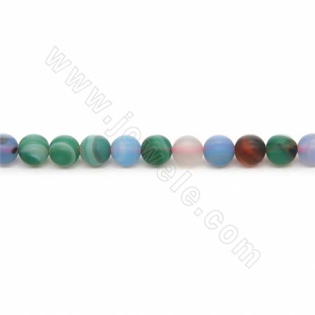 Heated Matte Mix Color Striped Agate Beads Strand Round Diameter 6mm Hole 1mm Length 39~40cm/Strand