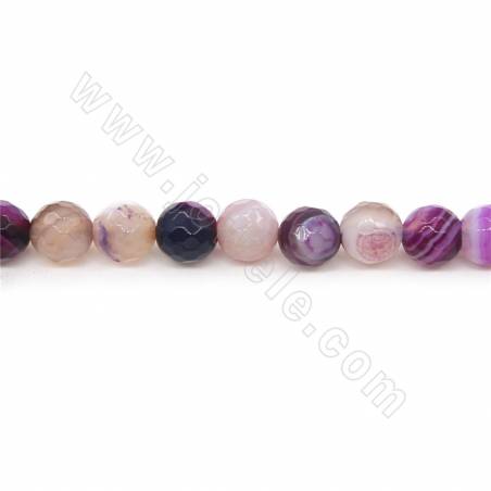 Heated Striped Agate Beads Strand Faceted Round Diameter 8mm Hole 1mm Length  39~40cm/Strand