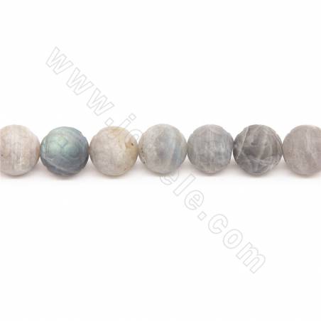 Natural Labradorite Beads Strand Carved&Matte Round Diameter 16mm Hole  1.2m Approx.24 Beads/Strand