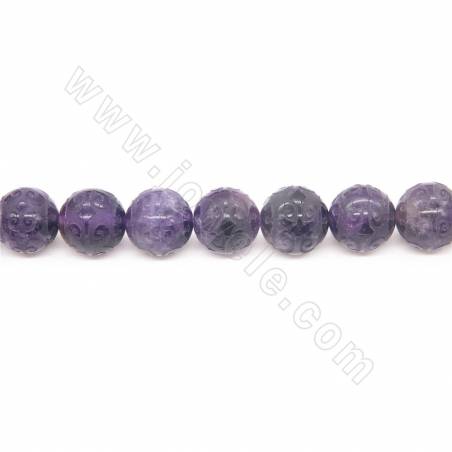 Natural Amethyst Beads Strand Matte&Carved Round Diameter 16mm Hole 1.2mm Approx. 22 Beads/Strand