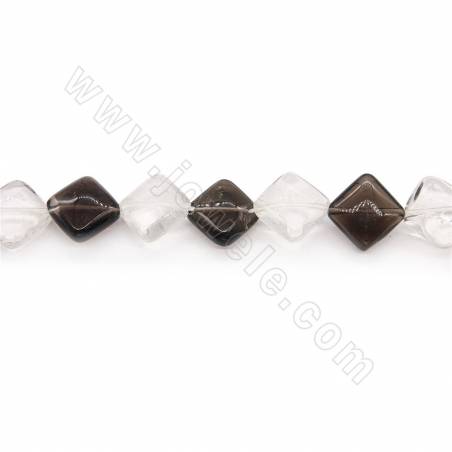 Perles de Quartz fumé&Cristal de roche en losange sur fil  Taille 14x14mm trou 1.2mm environ 21perles/fil