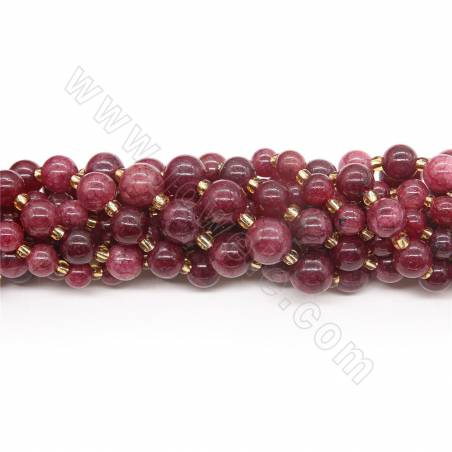 Erdbeerquarz gefärbte Perlenkette rund Durchmesser 8-12mm Loch 0.8~1.2mm Länge 39~40cm/Strang