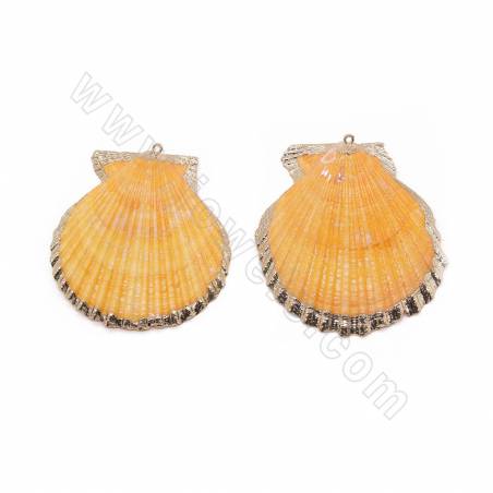 Electroplated Yellow Scallop Shell Pendant With Gold Plated Brass Findings Approx.65x70mm Hole 1.3mm 10pcs/Pack