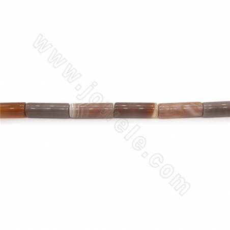 棕條紋瑪瑙串珠 圓柱 尺寸10x30毫米 孔徑1毫米 長度39-40厘米/條