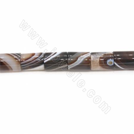 棕條紋瑪瑙串珠 圓柱 尺寸13x19毫米 孔徑1.2毫米 長度39-40厘米/條