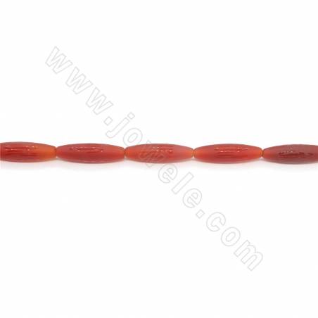 Natural Matte Red Agate Barrel Beads Strand With Tibetan Script Size 8x30mm Hole 1.2mm Approx.13Beads/Strand 39-40cm