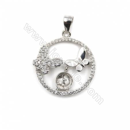 Sterling silver 925 platinum plated mircro pave CZ pendant, 20mm, x 5mm, tray 5mm, needle 0.6mm