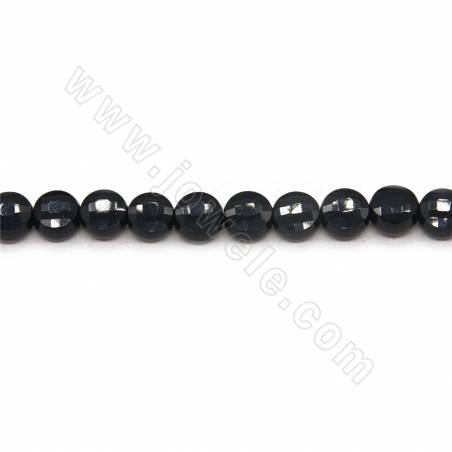 Natürlicher schwarzer Achat Perlen Strang facettiert flach rund Durchmesser 6 mm Loch 1 mm Ca. 62Perlen/Strang