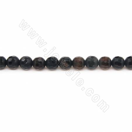 Natural Matte Black Agate Beads Strand Faceted Round Diameter 6mm Hole 0.8mm Length39~40cm/Strand