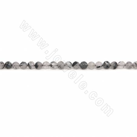 Natural Black Rutilated Quartz Beads Strand Faceted Round 3mm Hole 0.3mm Approx. 112 Beads/Strand