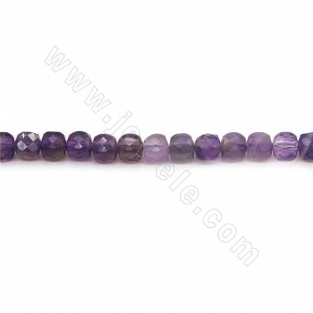 紫晶串珠 切角正方形 尺寸4x4毫米 孔徑0.5毫米 長度39-40厘米/條