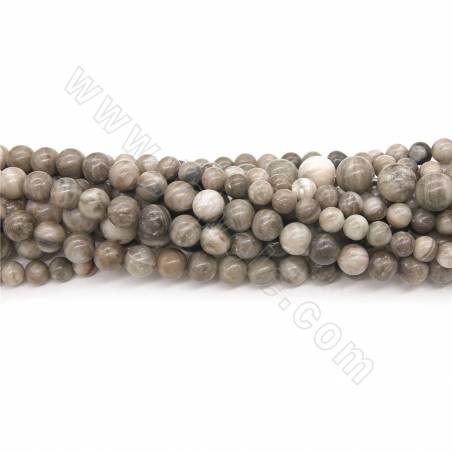 Natural Wood Lace Stone Beads Strand Round Diameter 6-10mm Hole 0.8-1.2mm Length 39~40cm/Strand