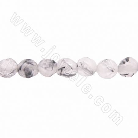 Natural Black Rutilated Quartz Beads Strand Faceted Round Diameter 3mm Hole 0.8mm Approx.126beads/Strand