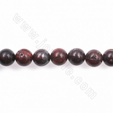 Perles de Jaspe Brecci rouge ronde sur fil  Taille 8mm trou 1.2mm environ 48perles/fil