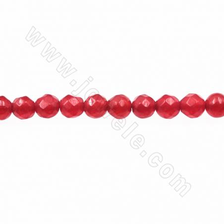 Perles d'Agate rouge teinté ronde facette sur fil Taille 4mm trou 1mm environ 88perles/fil