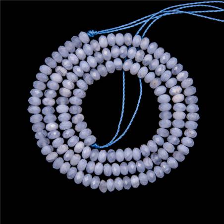 Perline di calcedonio blu naturale in fili sfaccettati di forma Abacus Dimensioni 3x4 Foro 0,8 mm circa 150 perline/filamento