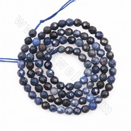 Natürlicher Sodalith-Perlenstrang facettierter runder Durchmesser 4 mm Loch 0,8 mm ca. 100 Perlen / Strang