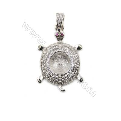 Wholesale micro pave CZ 925 sterling silver platinum plated pendants, 18x26mm, x 5pcs, tray 8mm, pin 0.6mm