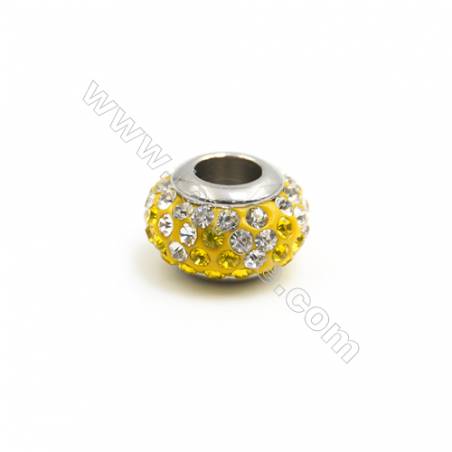 304 Stainless Steel Rhinestone European Style Beads, Size 7x12mm, Hole 4.5mm, 30pcs/pack