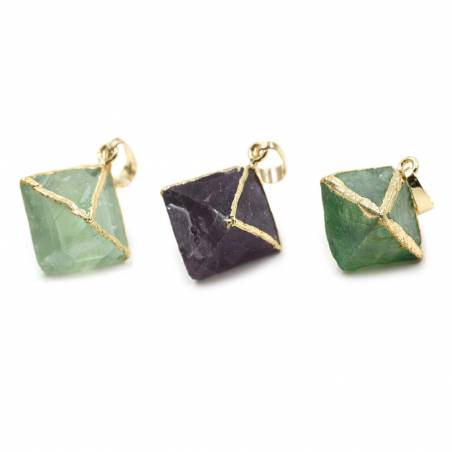 Electroplated Natural Fluorite Pendants, Gold Plated, Octahedron, Size 19x19x25mm, 1pc/pack