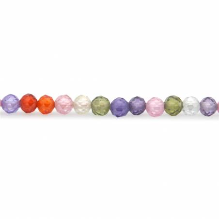 Perles de Zircon multicolore ronde facette sur fil Taille 3mm trou 0.5mm 15-16''/fil