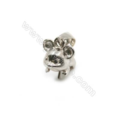 925 Sterling silver platinum plated inlaid zircon mouse pendant, 6x10x10mm, x 5pcs, pin 0.6mm