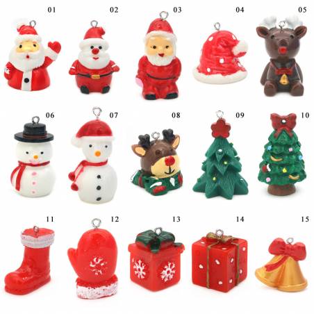 Resin Pendants Christmas Thematic  Size  Approximately 16-30×22-41mm Hole 4mm 10 Pieces/Pack