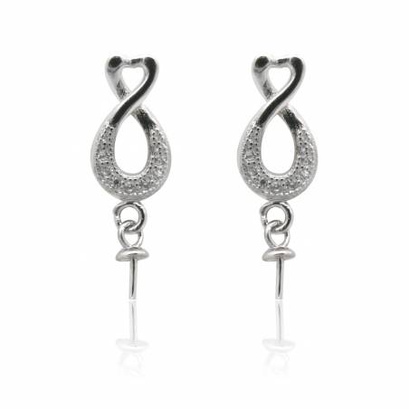 Clou d'oreille pour perles semi-percée en argent 925 rhodié avec Zirconium-E2638 6x15mmx1paire