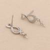 925 Sterling Silver CZ  Stud Earring Settings For Half Drilled Beads 6x15mm Platinum Plated 2pcs/Pack