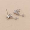 925 Sterling Silver CZ Stud Earring Setting  For Half Drilled Beads 7x10mm Pin 0.8mm Tray3.5mm Platinum Plated 2pcs/Pack