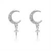 925 Sterling Silver CZ Moon Stud Earring Settings 9mm Pin 0.7mm Tray 3mm For Half Drilled Beads Platinum Plated 2pcs/Pack