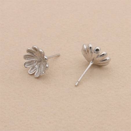 Fleur Clou d'oreille pour perles semi-percée en argent 925 rhodié avec Zirconium-E2788 11mmx1paire