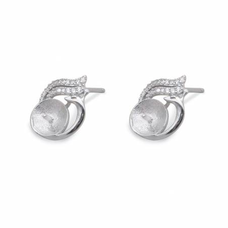 Paon Clou d'oreille pour perles semi-percée en argent 925 rhodié avec Zirconium-E2754 11x12mmx1paire