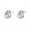 925 Sterling Silver CZ Stud Earring Setting For Half Drilled Beads 11x12mm Pin 0.7mm Tray 7mm Platinum Plated 2pcs/Pack