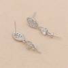 925 Sterling Silver Dangle Earring Findings With CZ For Half-drilled Beads Size 25x5mm Pin 0.7mmTray 3.5mm 4pcs/pack