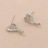 925 Sterling Silver Heart Dangle Earring Setting With CZ For Half-drilled Beads Size 16x8mm Pin 0.4mm Tray 3mm 4pcs/Pack