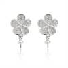 925 Sterling Silver CZ Flower Dangle Earring Setting For Half-drilled Beads Size 19x11mm Pin 0.5mm Tray 3.2mm 2pcs/Pack