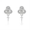 925 Sterling Silver CZ Dangle Earring Setting For Half-drilled Beads Size 15x9mm Pin 0.4mm Tray 3.3mm 4pcs/Pack