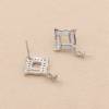 CZ 925 Sterling Silver Stud Earring Findings, for Half-drilled Beads, Rhombus, Size 20x12mm, Pin 0.5mm, Tray 3mm, 4pcs/pack