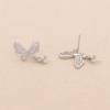 CZ 925 Sterling Silver Stud Earring Findings, for Half-drilled Beads, Butterfly, Size 19x11mm, Pin 0.5mm, Tray 3.6mm, 2pcs/pack
