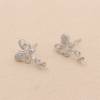 925 Sterling Silver CZ Butterfly Dangle Earring Setting For Half-drilled Beads Size 15x9mm Pin 0.5mm Tray 3.3mm 4pcs/Pack