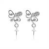 CZ 925 Sterling Silver Dangle Earring Findings, for Half-drilled Beads, Size 15x9mm, Pin 0.5mm, Tray 3.3mm, 4pcs/pack