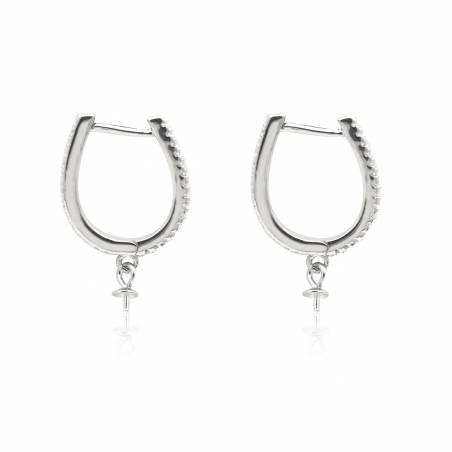 925 Sterling Silver CZ Leverback Earring Setting For Half-drilled Beads Size 24x14mm Pin 0.6mm Tray 3.2mm 2pcs/Pack