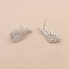 CZ 925 Sterling Silver Stud Earring Findings, for Half-drilled Beads, Wings, Size 25x11mm, Pin 0.6mm, Tray 3.3mm, 2pcs/pack