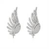 CZ 925 Sterling Silver Stud Earring Findings, for Half-drilled Beads, Wings, Size 25x11mm, Pin 0.6mm, Tray 3.3mm, 2pcs/pack